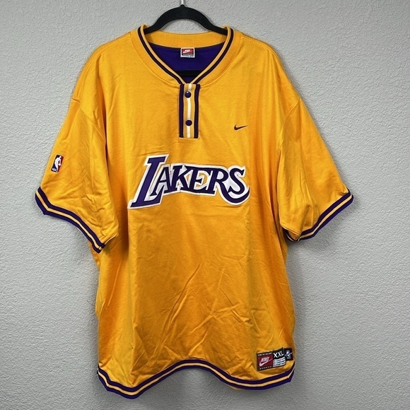 Rare Nike LA Lakers Yellow Gold and Purple Basketball Jersey Warm Up Sz XXL - Picture 1 of 14